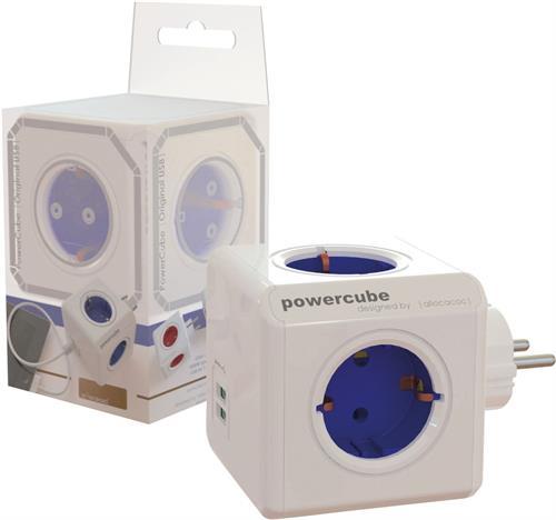 PowerCube Original 4 pistoketta, 2 USB, Sininen