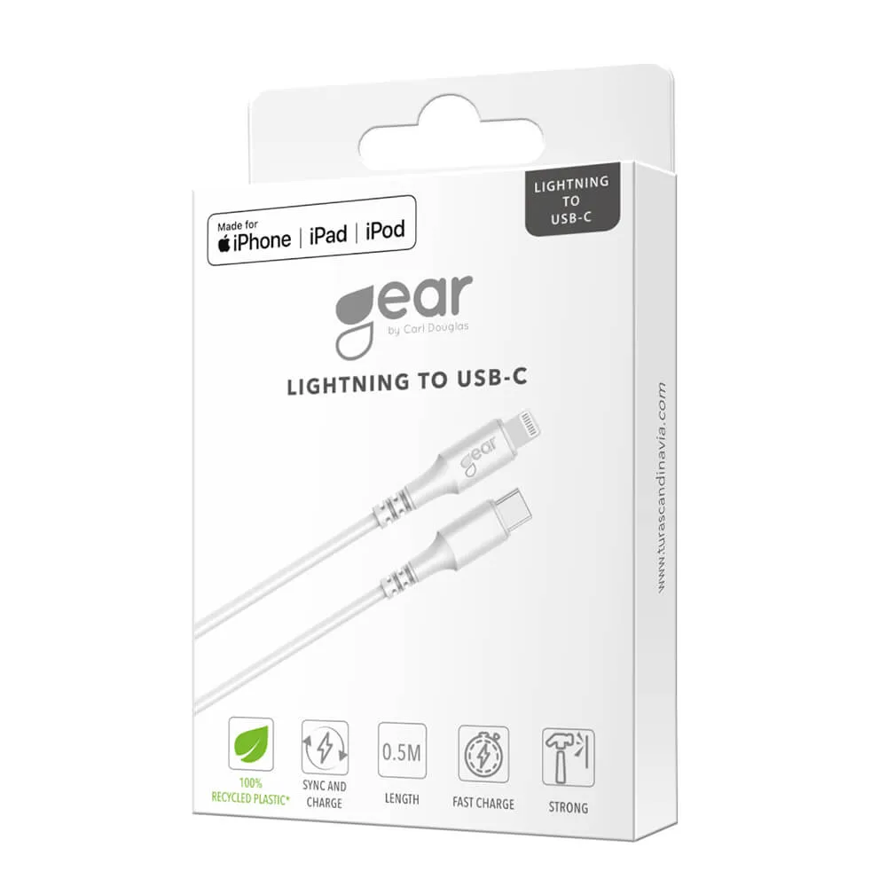 Gear USB-C - Lightning MFI - kabel, Vit, 0.5m