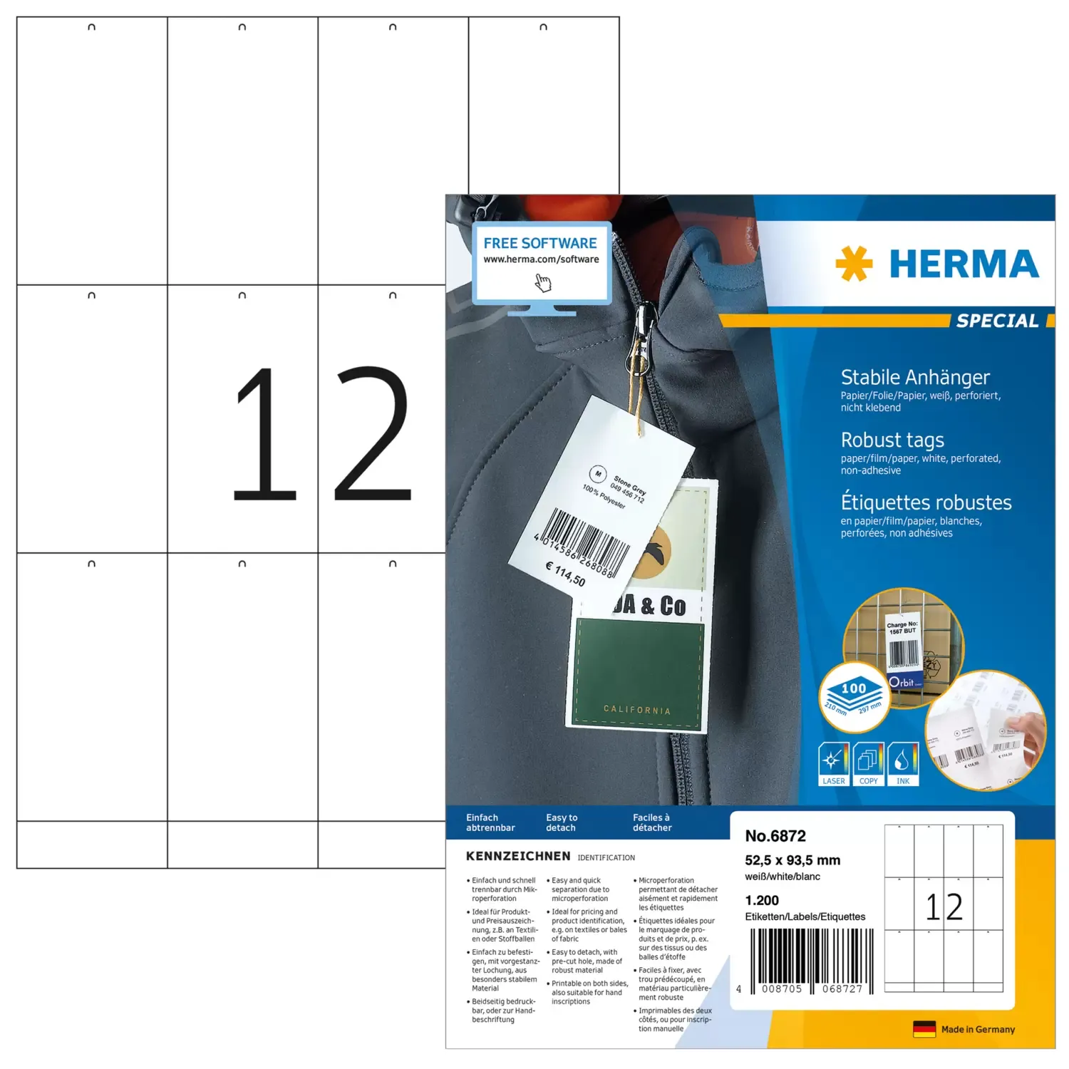 Herma label tear-resistant tags 52,5x93,5 (1200)