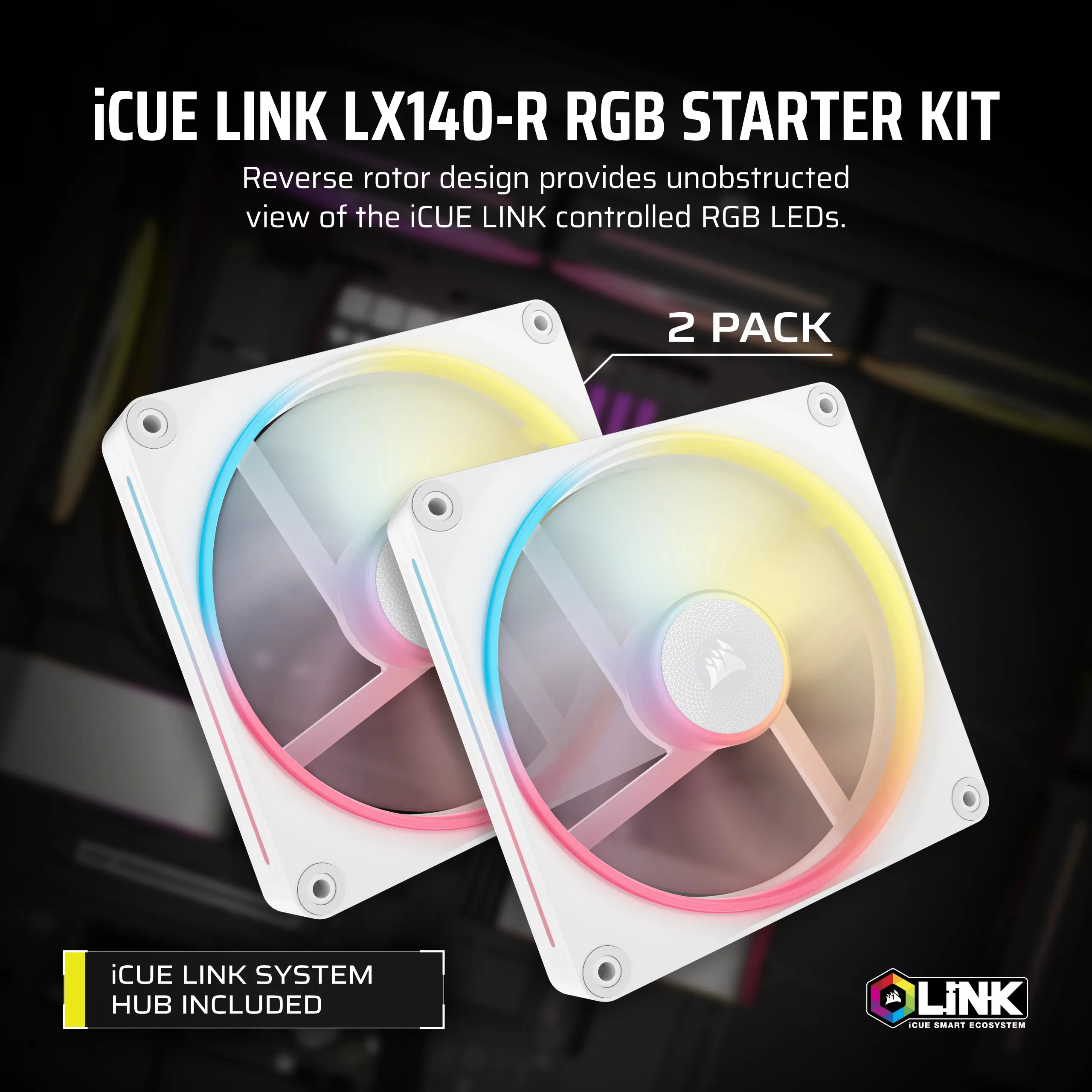CORSAIR iCUE LINK LX140-R RGB, 140mm, White, 2-pack