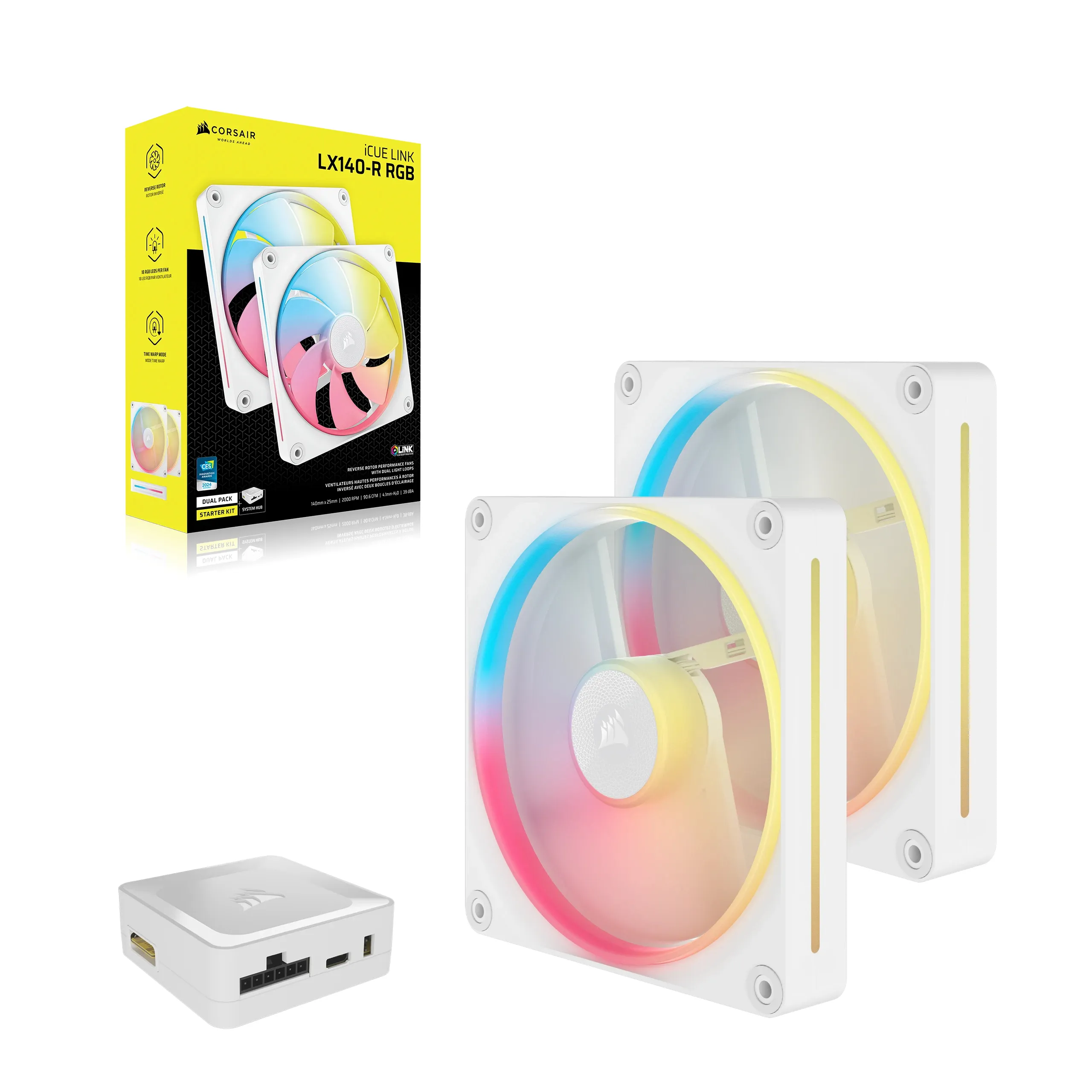 CORSAIR iCUE LINK LX140-R RGB, 140mm, White, 2-pack