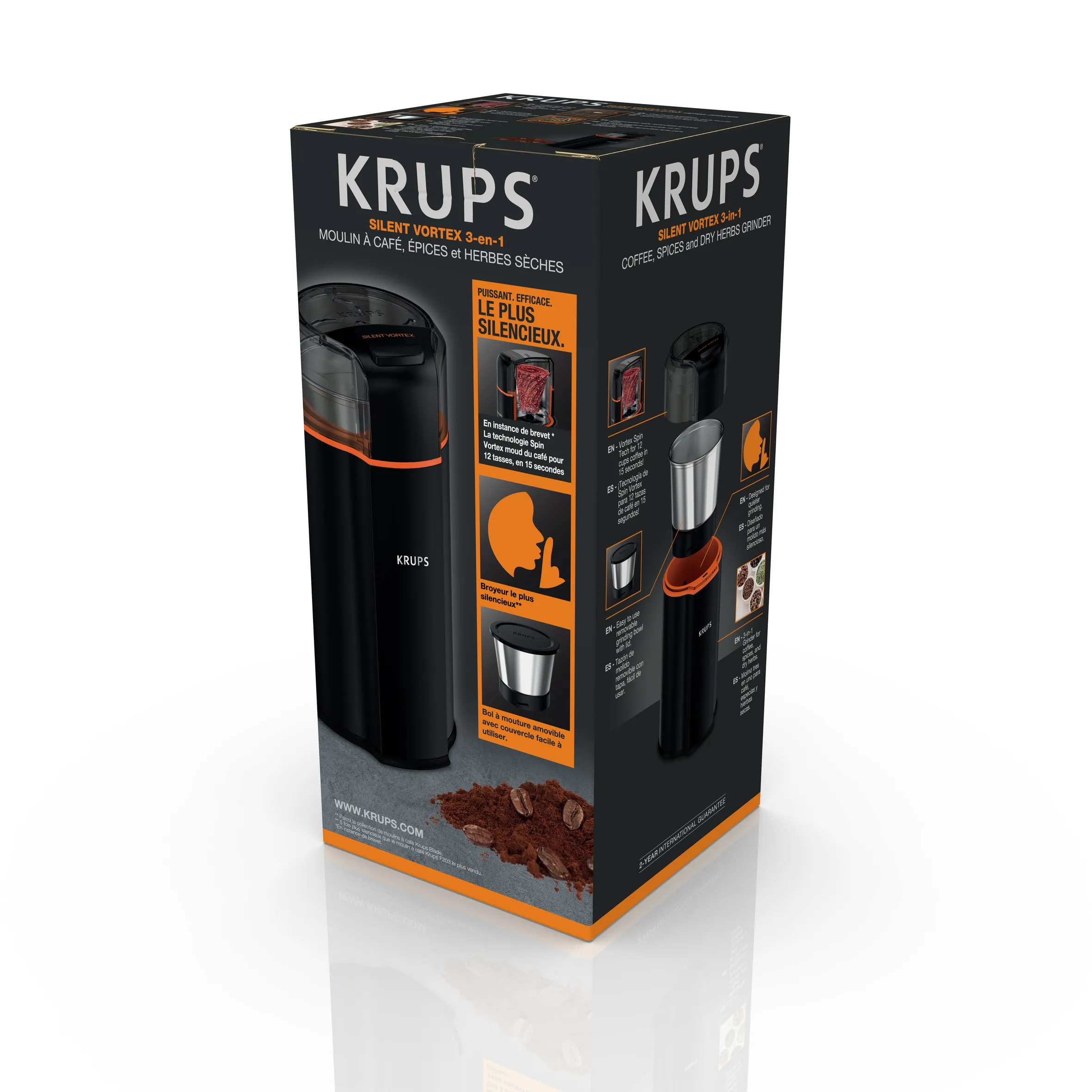 KRUPS Silent Vortex GX 3328 Coffee Grinder 90g, Black