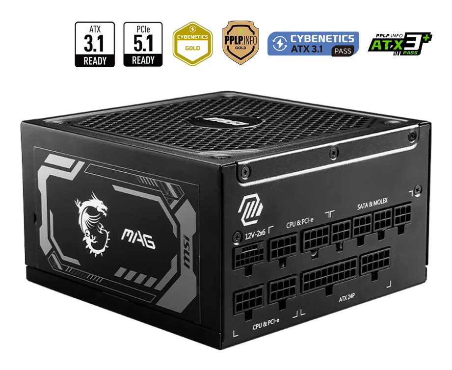 MSI MAG A1250GL 1250W Modular -virtal&auml;hde, 80 Plus Gold