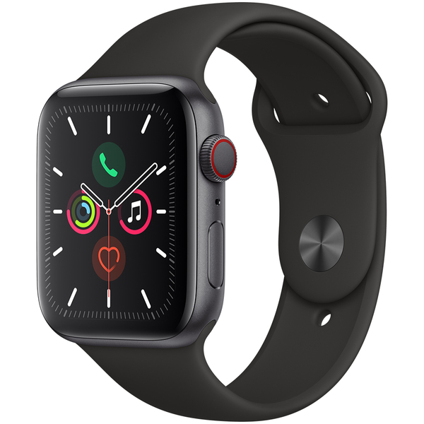 Apple Watch Series 5 GPS + Cellular, 44mm Space Grey Aluminium Case with Black Sport Band