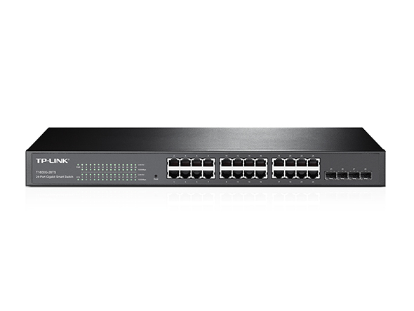 TP-LINK JetStream T1600G-28TS - Kytkin - Hallinnoitu - 24 x 10/100/1000 + 4 x combo Gigabit SFP - r&auml;kkiin asennettava