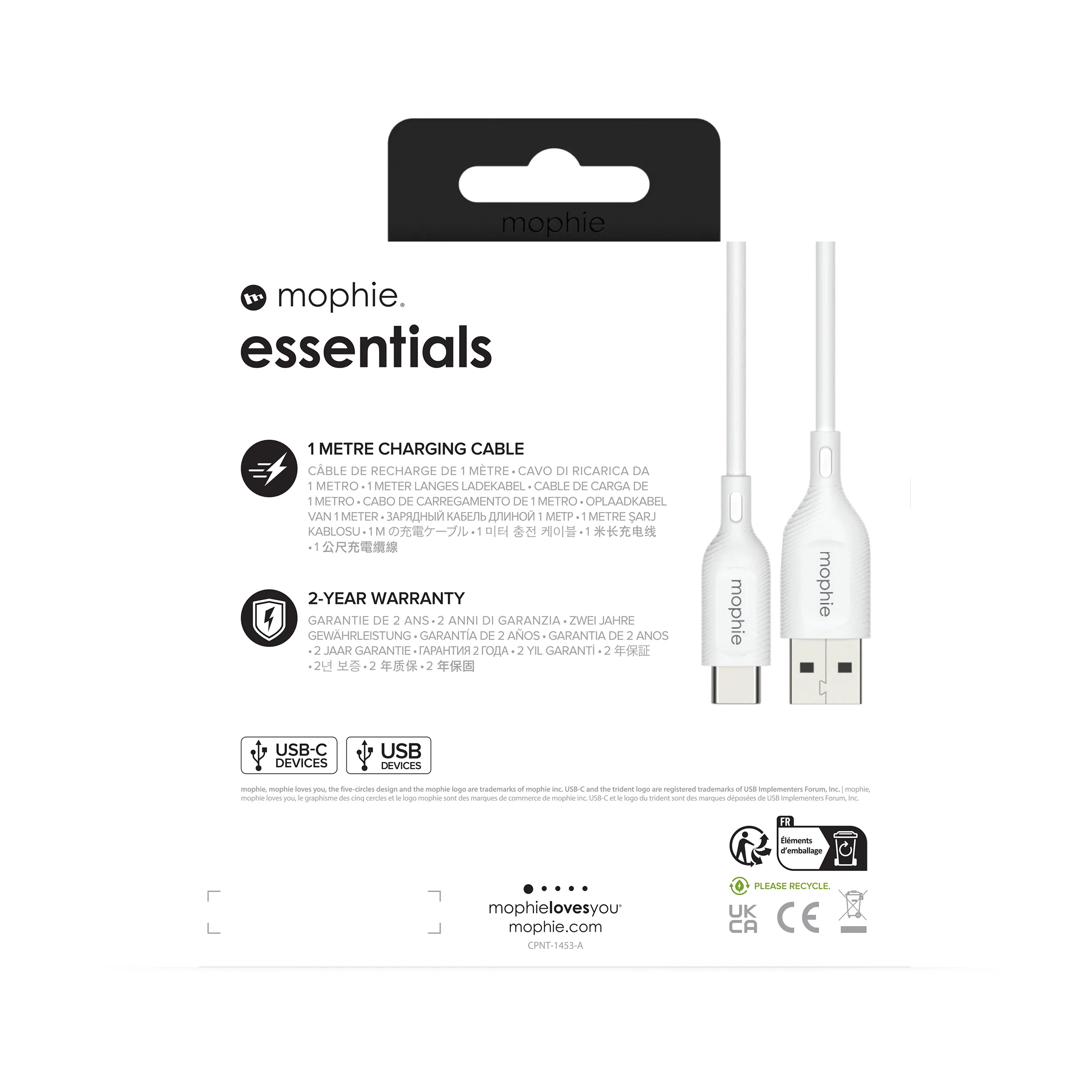 MOPHIE CABLE USB-A USB-C - 1M WHITE