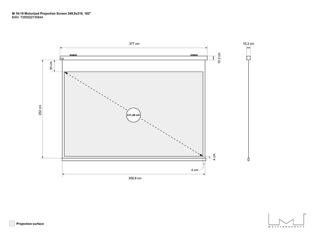 Multibrackets M Motorized Projection Screen - Heijastusn&auml;ytt&ouml; - moottoroitu - 162 tuuma (412 cm) - 16:10 - Matte White - valkoinen