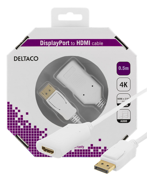 Deltaco DisplayPort &ndash; HDMI - cable, 0.5 m, White
