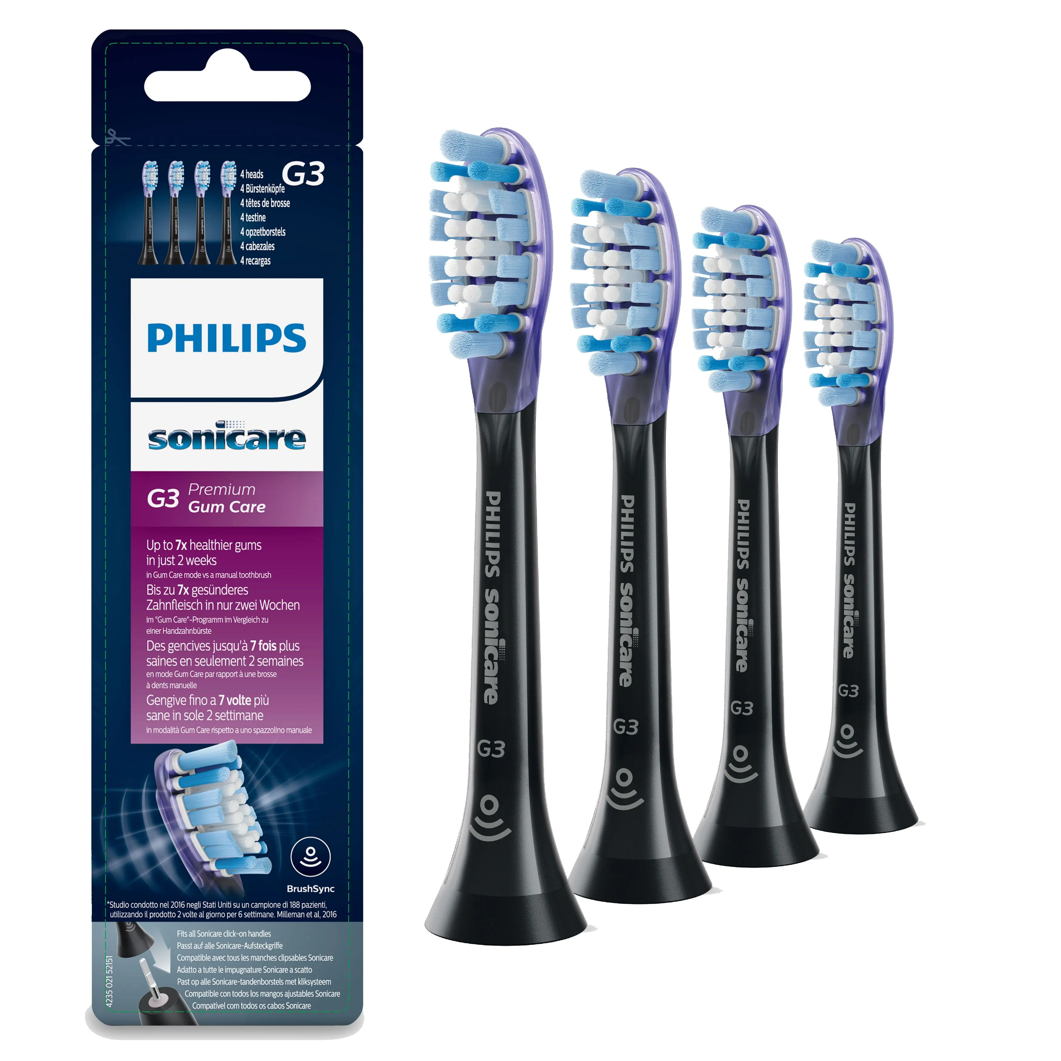Philips Sonicare G3 Premium Gum Care 4 kpl -vaihtoharjasp&auml;&auml;t, Musta