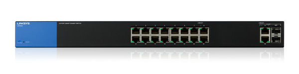 Linksys Smart LGS318 - Kytkin - Hallinnoitu - 16 x 10/100/1000 + 2 x combo Gigabit SFP - r&auml;kkiin asennettava - AC 100/230 V
