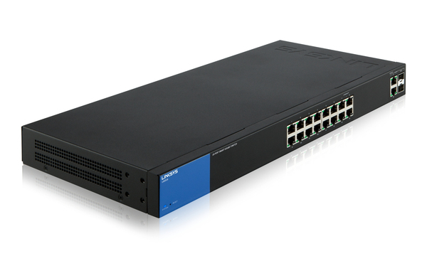 Linksys Smart LGS318 - Kytkin - Hallinnoitu - 16 x 10/100/1000 + 2 x combo Gigabit SFP - r&auml;kkiin asennettava - AC 100/230 V