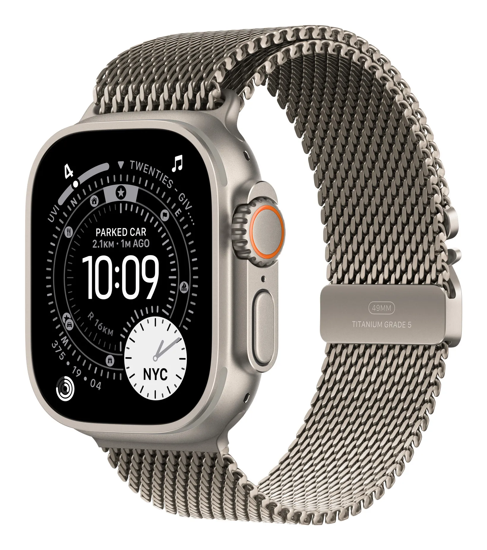 Apple Watch 49 mm milanesisk loop, L, Natural Titanium Finish