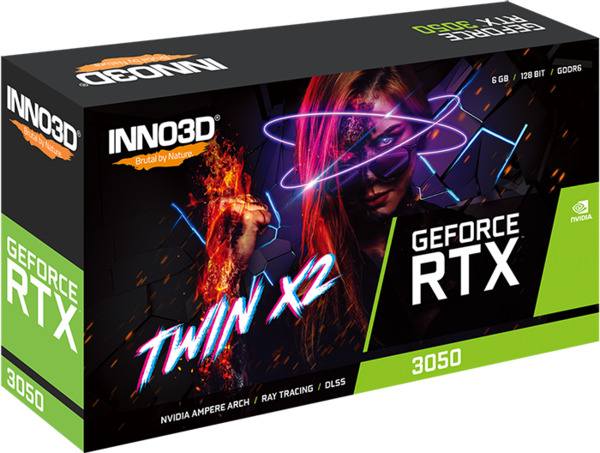 INNO3D GeForce RTX 3050 TWIN X2, graphics card (Lite Hash Rate, 1x DisplayPort, 1x HDMI 2.1)