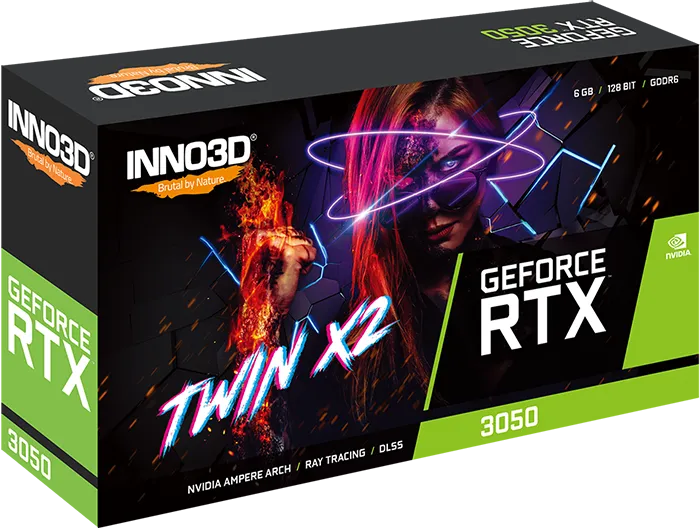 INNO3D GeForce RTX 3050 TWIN X2, graphics card (Lite Hash Rate, 1x DisplayPort, 1x HDMI 2.1)