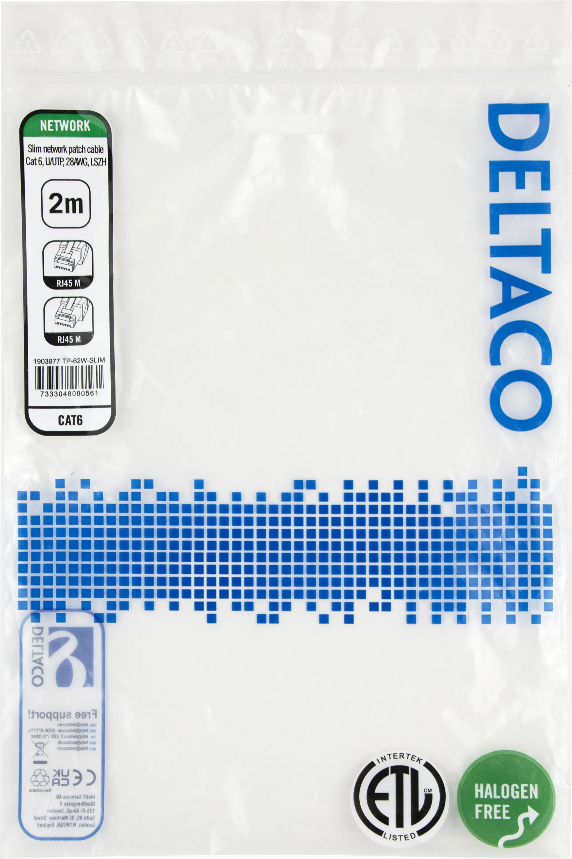 Deltaco Cat6 UTP RJ45 2m Network Cable, White