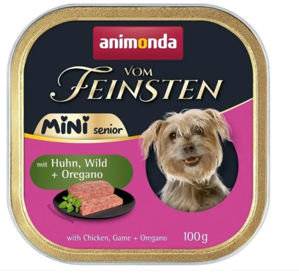 Animonda Vom Feinsten Senior Mini Chicken with Game and Oregano, Wet food for dogs, Grain Free, 100g