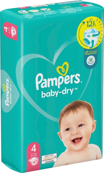 PAMPERS BABY-DRY KOKO 4 9-14KG 47 KPL, JOPA 12 TUNNIN KOKO VAIPAN VUOTOSUOJA.