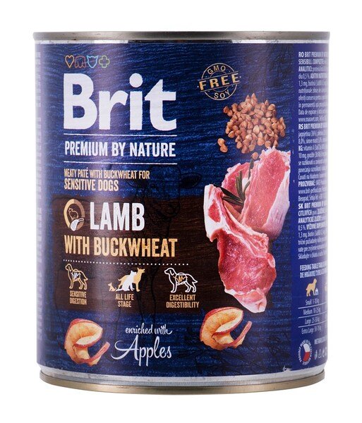 Brit Premium by Nature Lamb with Buckwheat, Wet food for dogs, Adult, Sensitive Digestion, 800g
