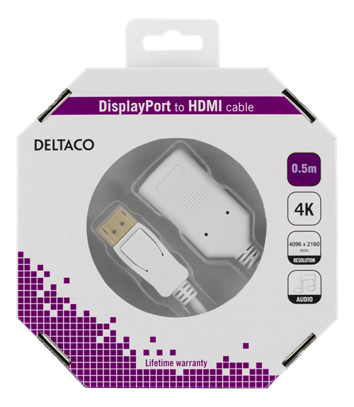 Deltaco DisplayPort &ndash; HDMI - cable, 0.5 m, White