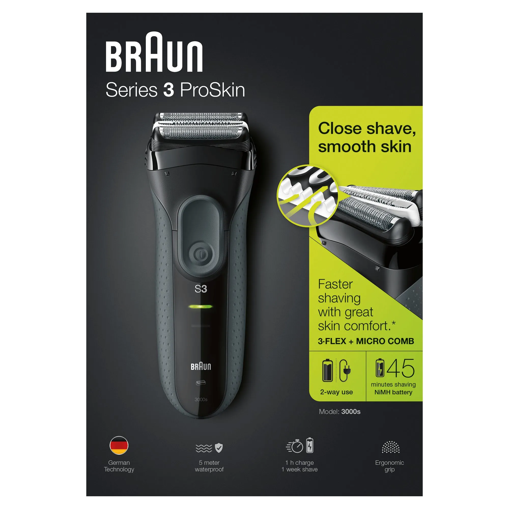 Braun Series 3 3000s -parranajokone, musta