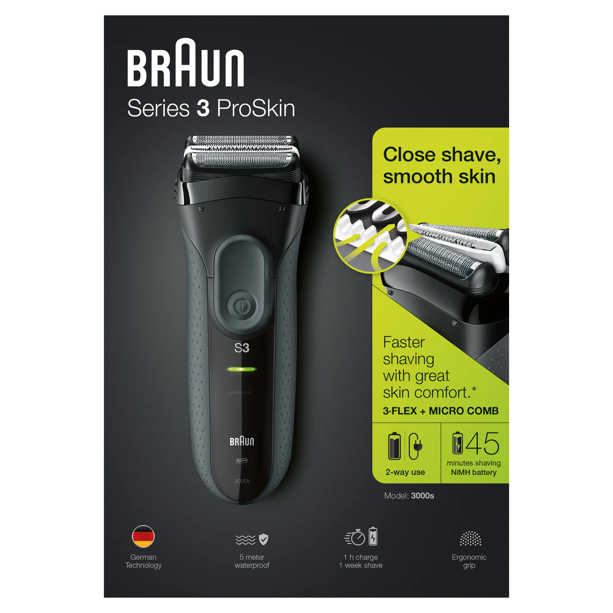 Braun Series 3 3000s -parranajokone, musta
