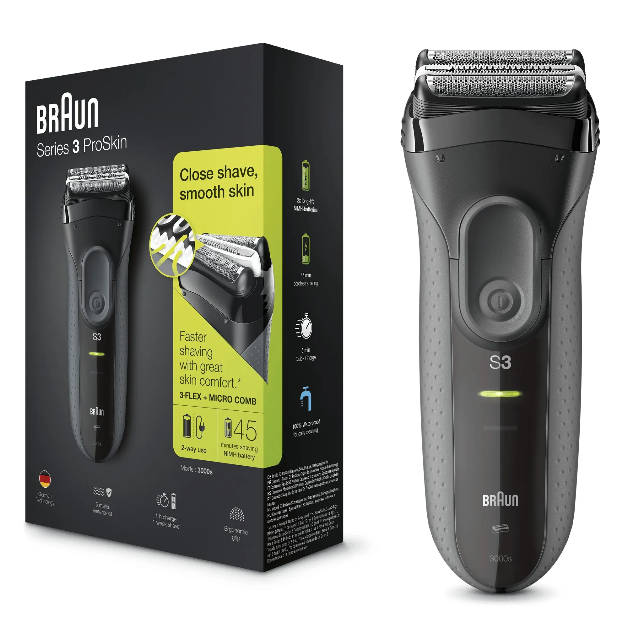 Braun Series 3 3000s -parranajokone, musta