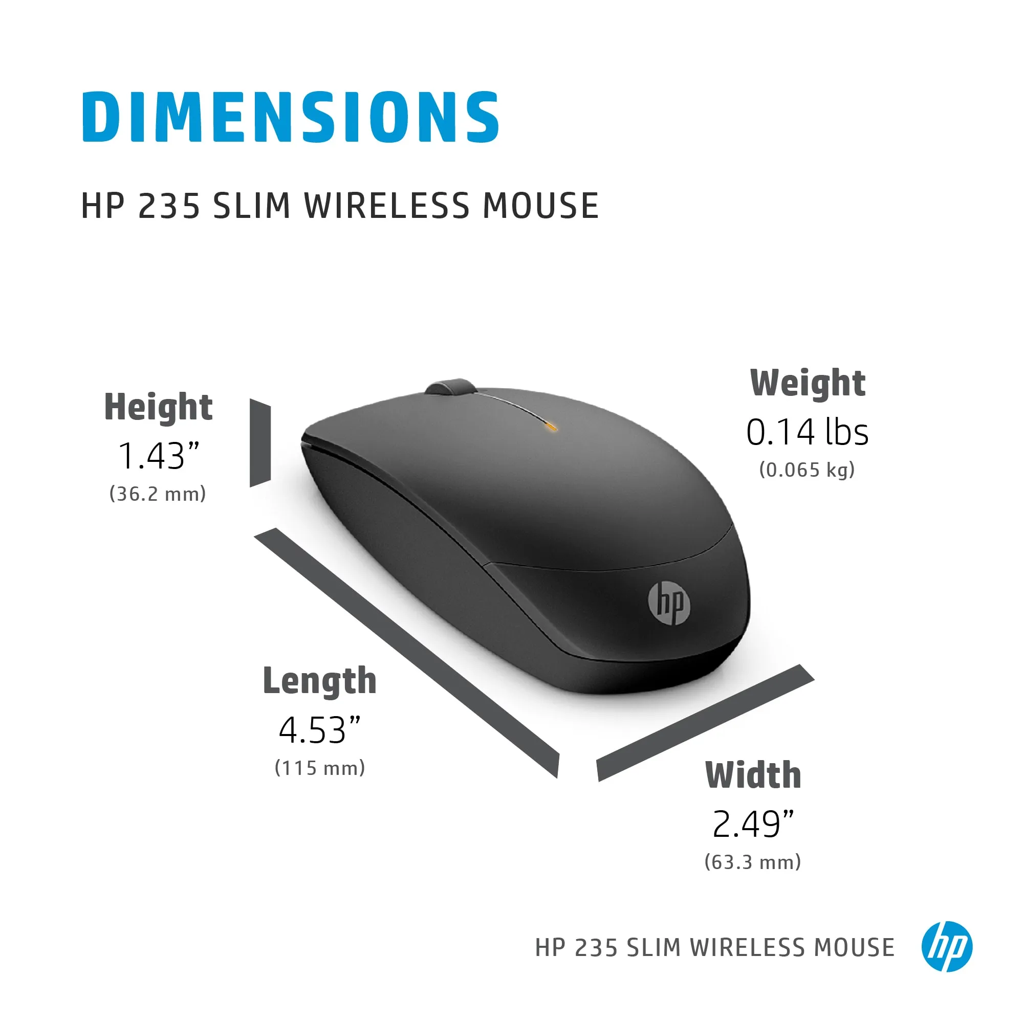 HP 235 Slim Wireless Mouse, Black