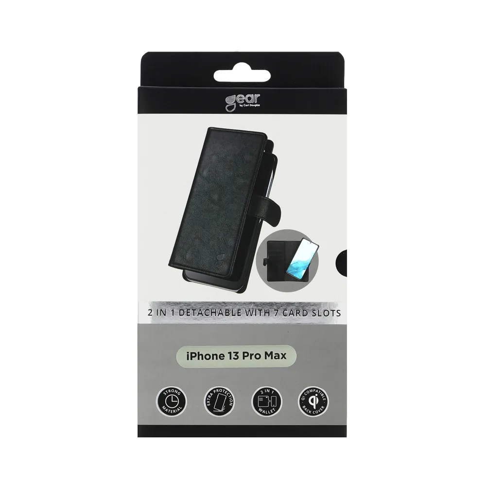 GEAR Wallet 7 Cards, iPhone 13 Pro Max - 2-in-1 Wallet Case, Black