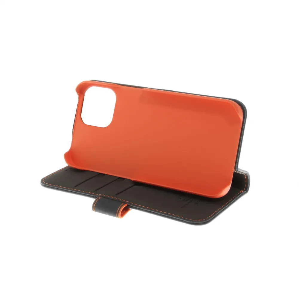 Insmat Flip Case, iPhone 14 - Wallet Case, Black/Orange