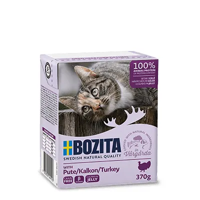 Bozita Chunks in Jelly with Turkey, V&aring;tfoder f&ouml;r katt, Adult, Spannm&aring;lsfritt, 370 g