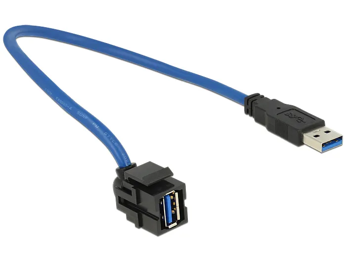 DeLock Keystone USB-A - USB-A 3.0 - förlängningkabel, Svart, 0.5m