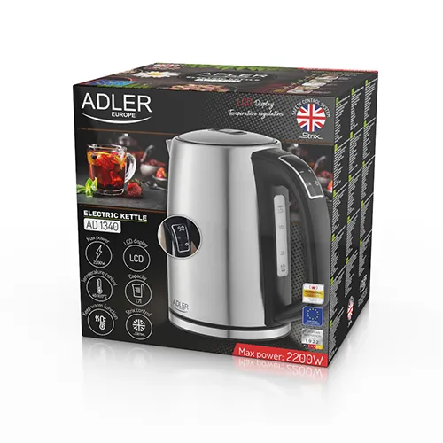Adler AD 1340 kettle, 1.7L, 2200W, Black/Silver