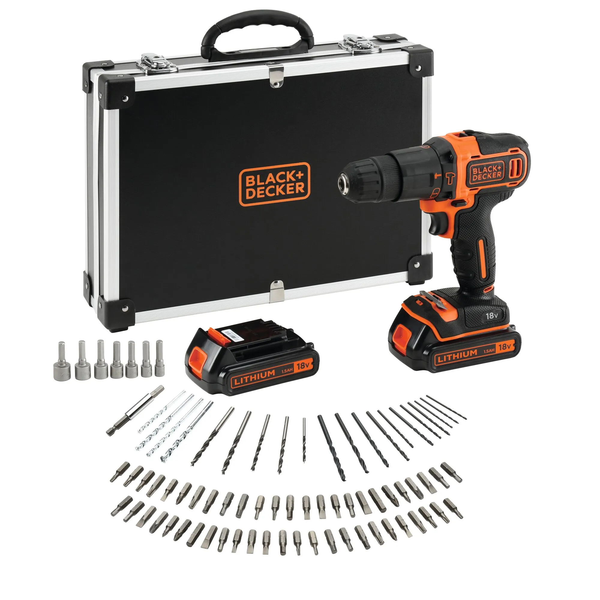 Black&amp;Decker BDCHD18BAFC cordless combi drill incl. case + 2 Batteries 1.5Ah + Accessories