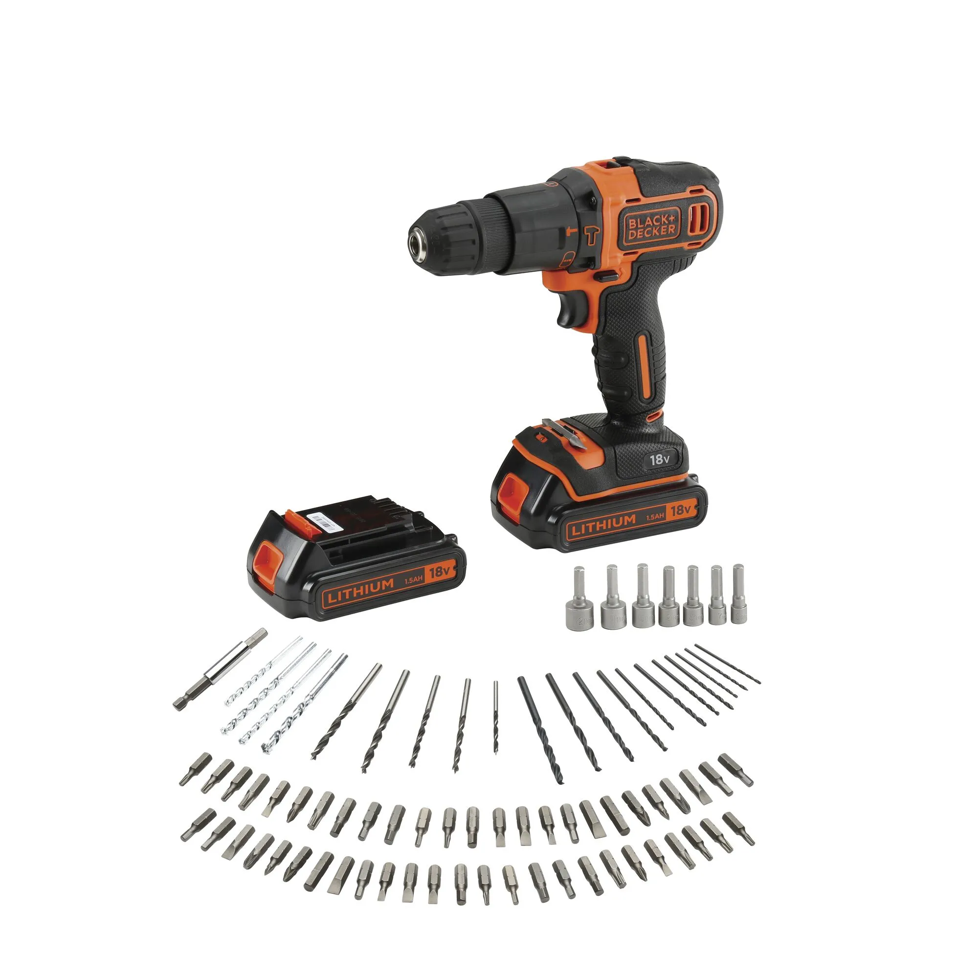 Black&amp;Decker BDCHD18BAFC cordless combi drill incl. case + 2 Batteries 1.5Ah + Accessories