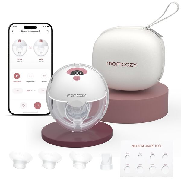 MOMCOZY M5 b&auml;rbar br&ouml;stpump med appkontroll, r&ouml;d, singelf&ouml;rpackning