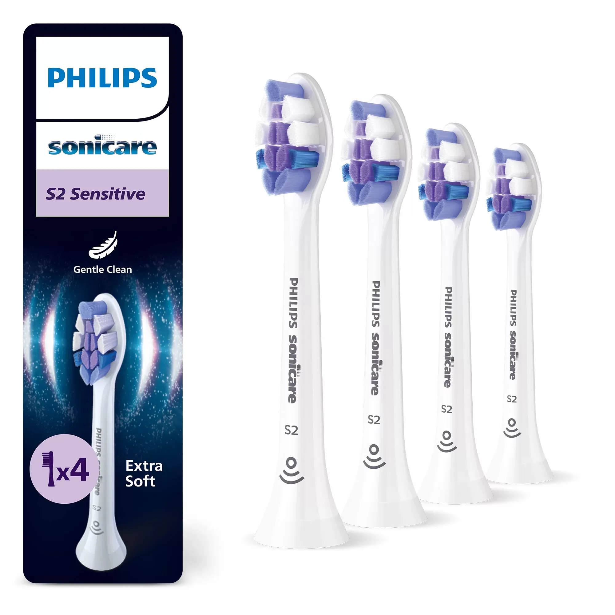 Philips Sonicare S2 Sensitive Replacement Brush Heads (HX6054/87), White, 4 pack