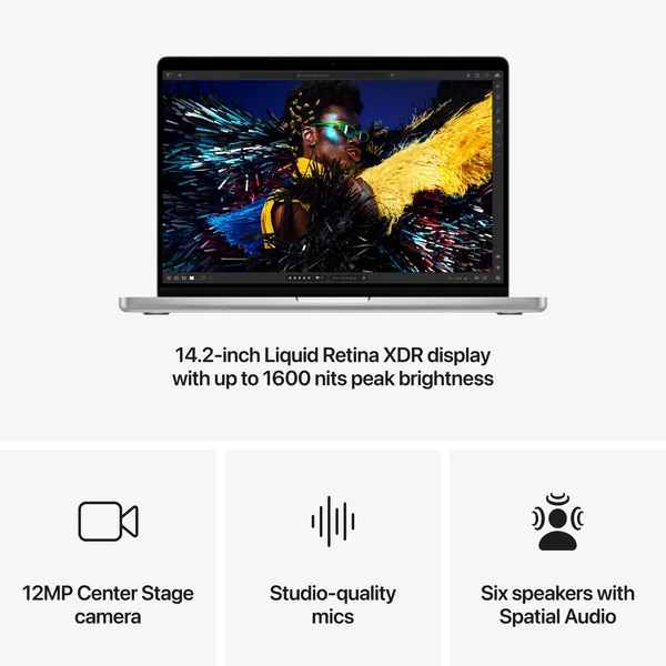 Apple MacBook Pro 14" M4 (10/10) 16 Gt, 512 Gt -kannettava, Hopea, MW2W3