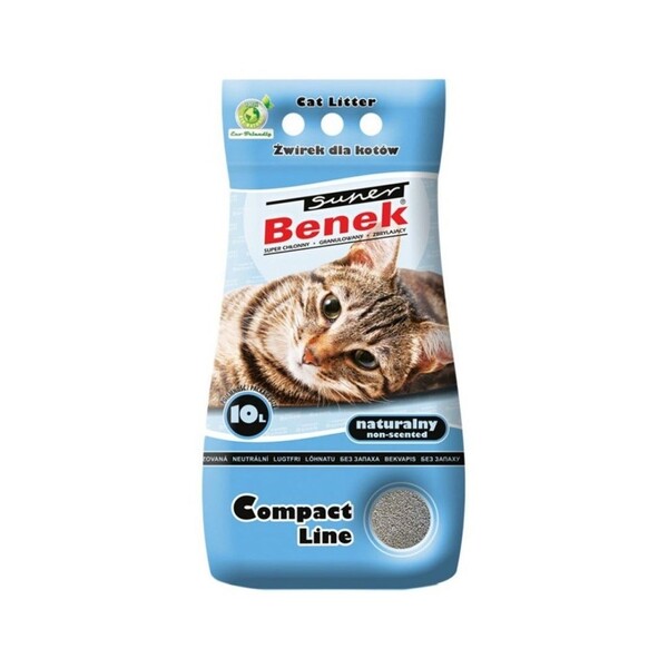 Super Benek Compact Natural Bentonite Clumping Cat Litter, Unscented, Dust-free, 10L
