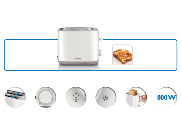 PHILIPS Toaster White/Beige new Daily  large bread slots  7 toast settings  bread centering  removable crumb tray