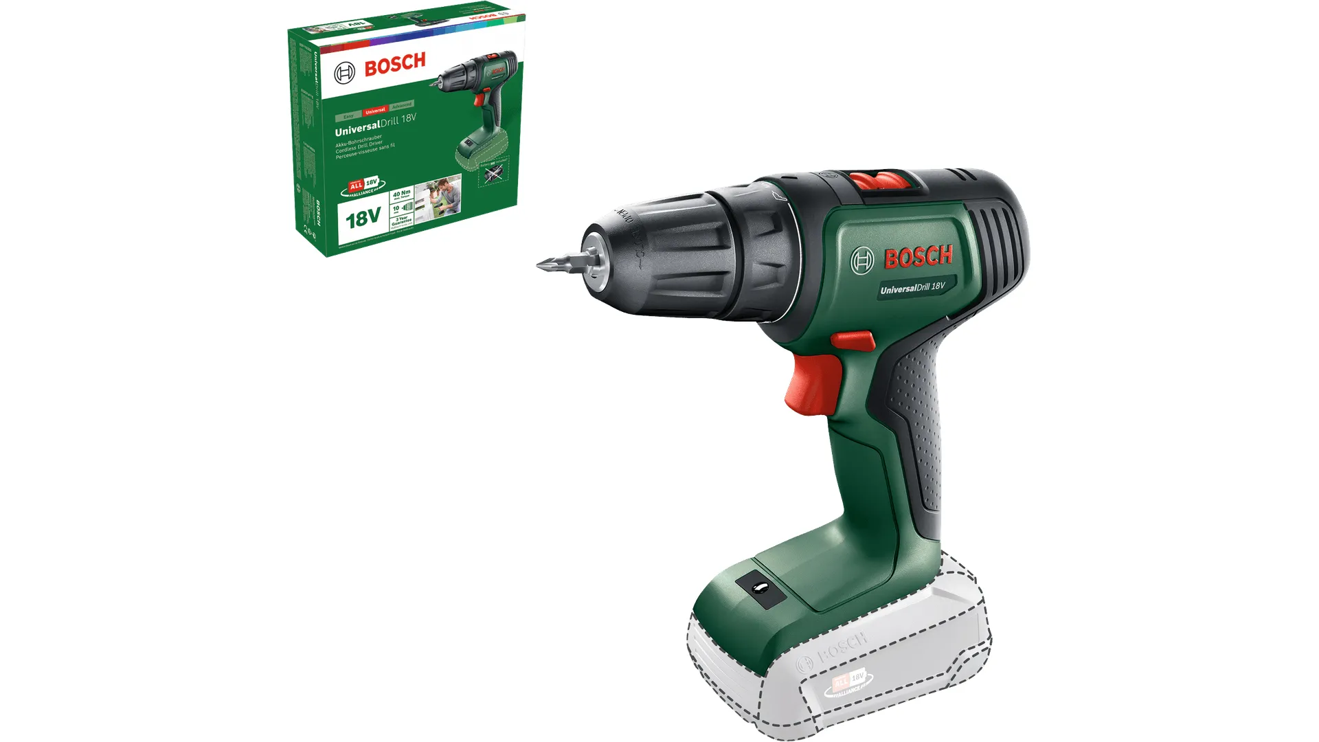 Bosch Cordless Drill UniversalDrill 18V (green/black, without battery and charger)