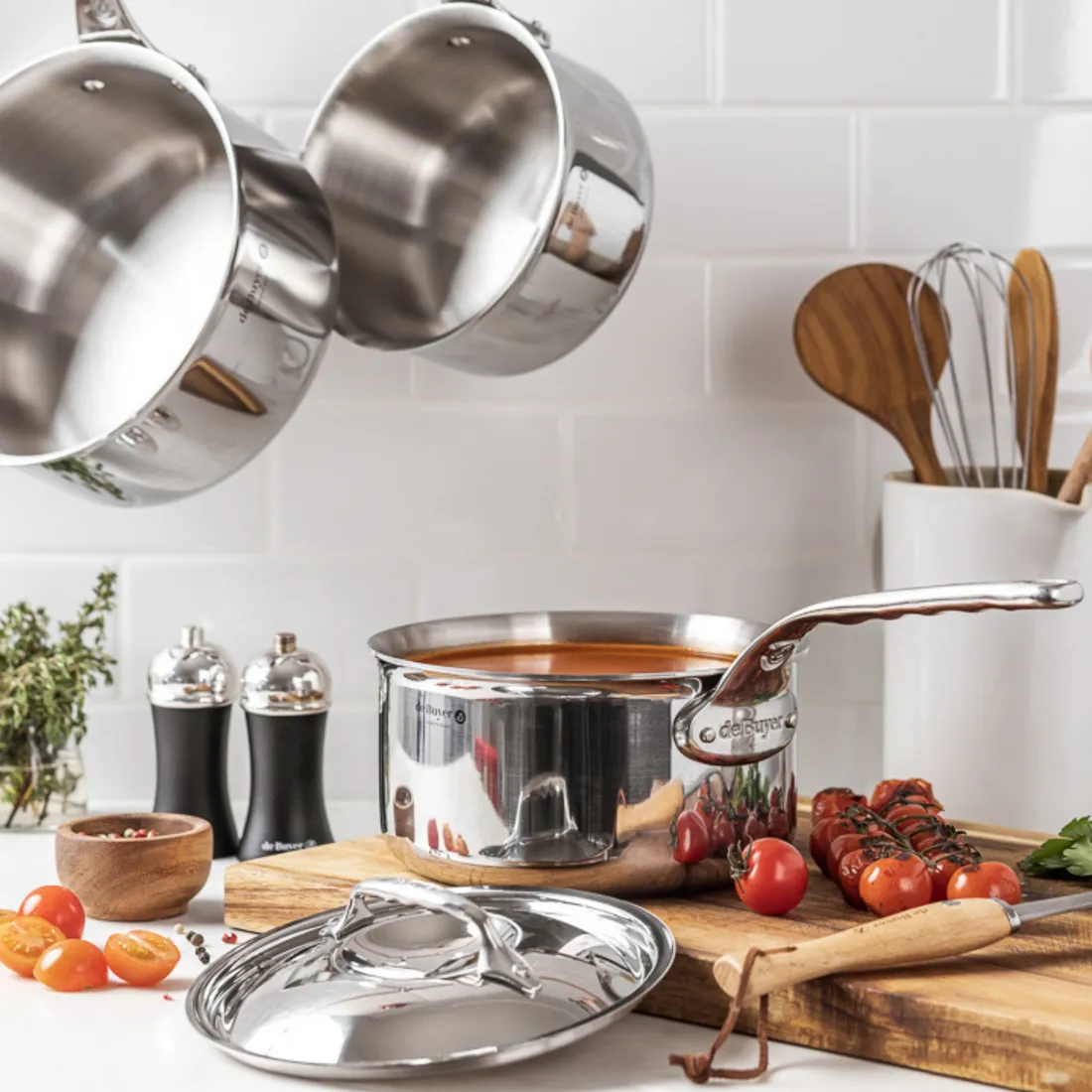 De Buyer Affinity kastrull i rostfritt st&aring;l med lock 16 cm 1,7 l