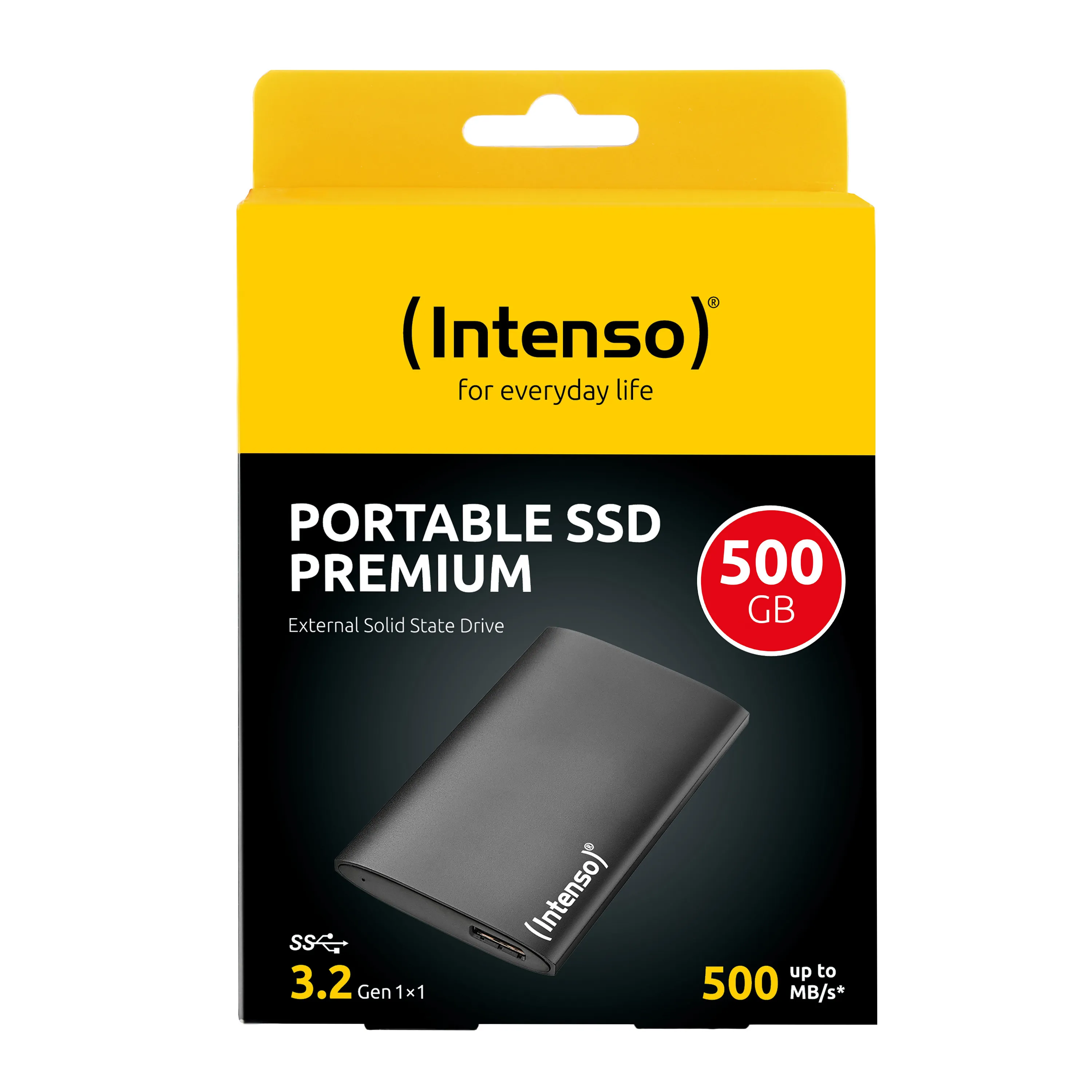 Intenso Premium 500GB External SSD with USB 3.2 Gen 1 (USB-A), Portable, Black