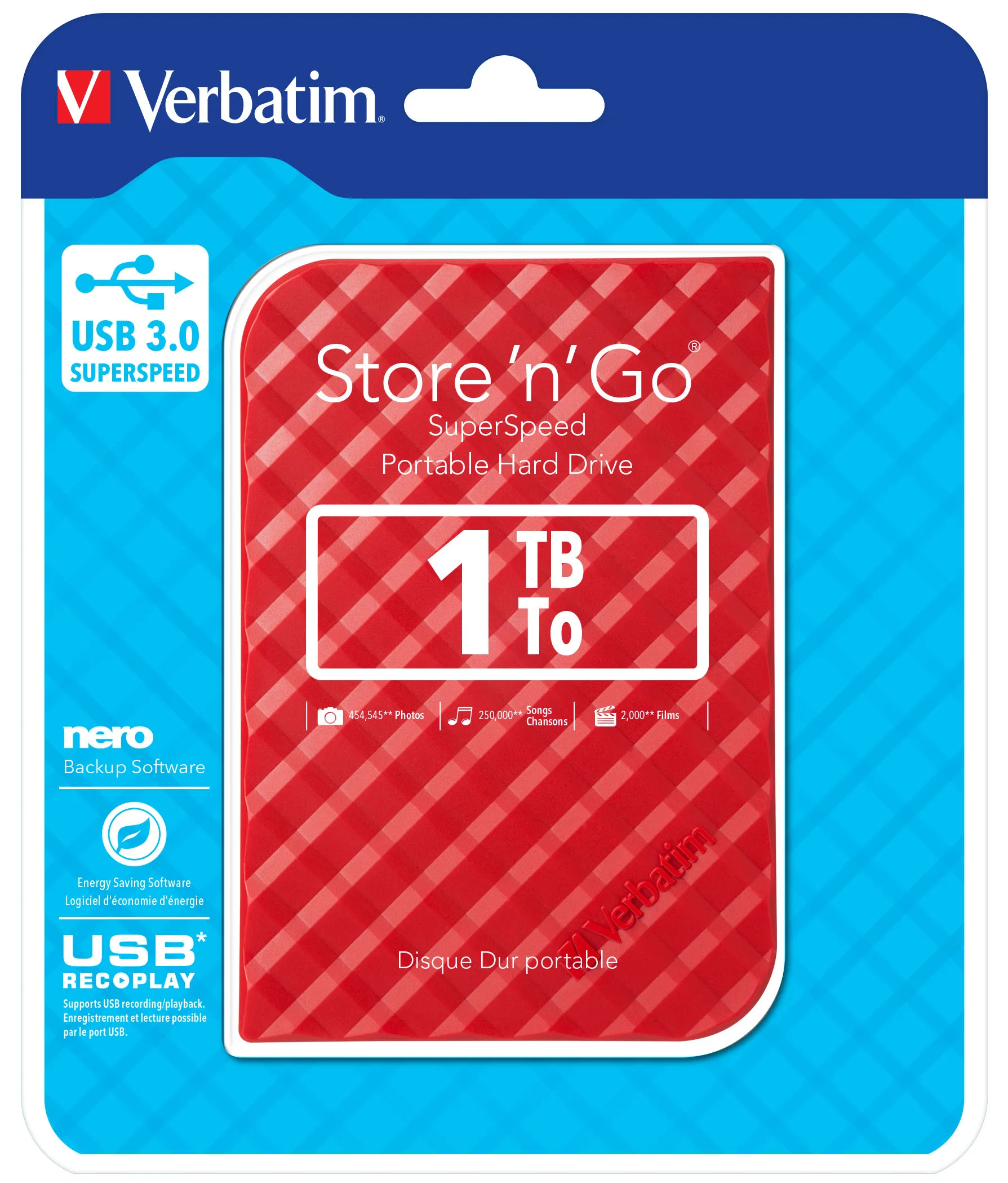 Verbatim Store 'n' Go GEN 2 USB 3.0 Hard Drive 1TB Red