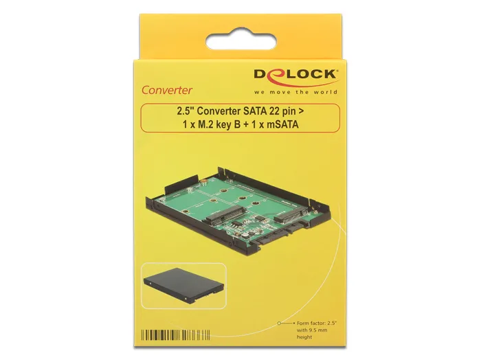 Delock 2.5? Converter SATA 22 pin &gt; 1 x M.2 key B + 1 x mSATA - 9.5 m