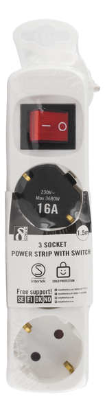 Deltaco GT-116B 3 outlets Power Strip, 1.5m, White