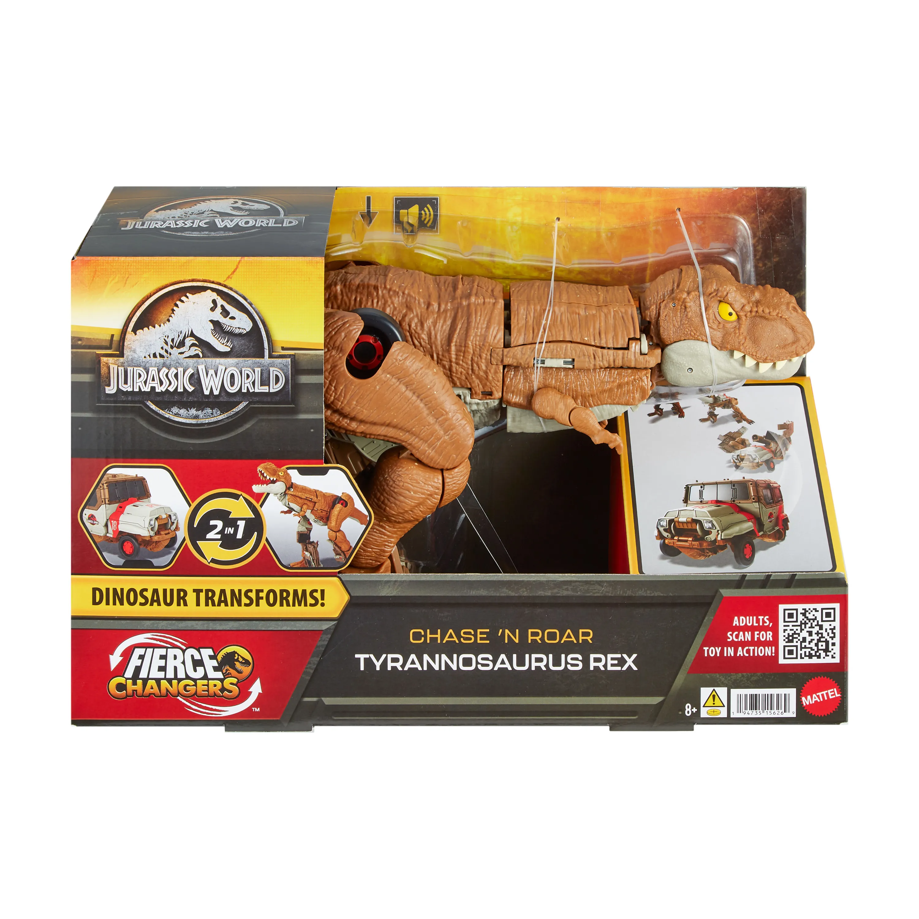 Mattel Jurassic World Fierce Changers Chase N' Roar T-Rex Toy Figure