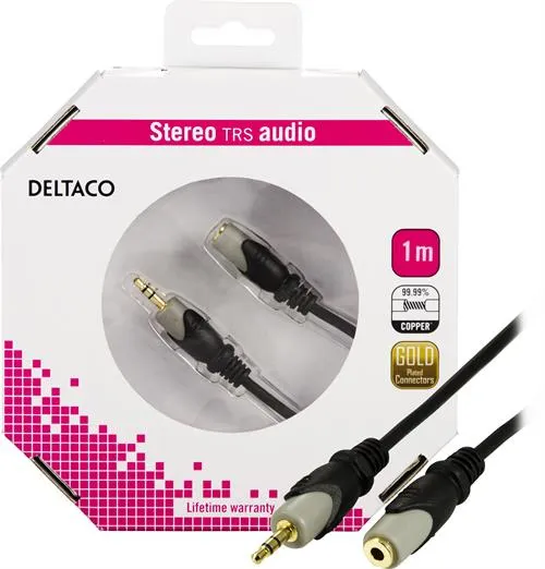 Deltaco 3.5mm &ndash; 3.5mm - audio cable, male/female, 1 m, Black