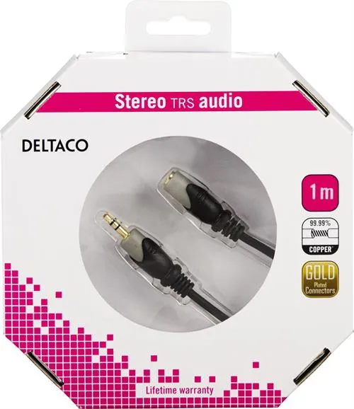 Deltaco 3.5mm &ndash; 3.5mm - audio cable, male/female, 1 m, Black