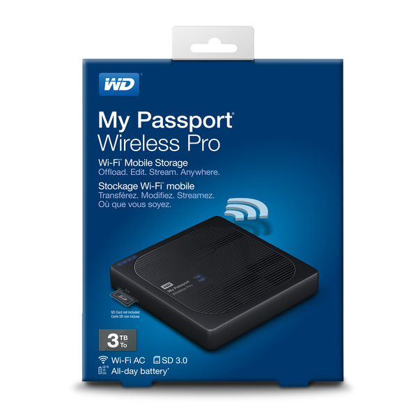WD My Passport Wireless Pro WDBSMT0030BBK - Verkkoasema - 3 Tt - HDD 3 Tt x 1 - USB 3.0 / 802.11ac
