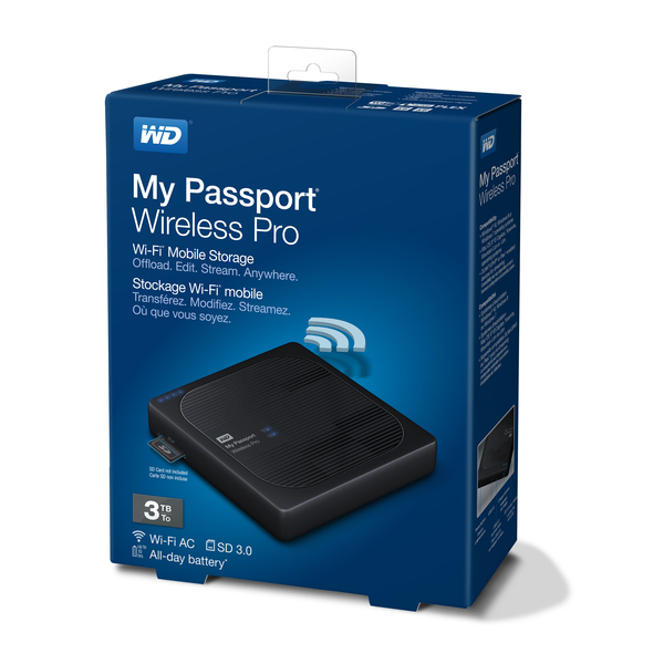WD My Passport Wireless Pro WDBSMT0030BBK - Verkkoasema - 3 Tt - HDD 3 Tt x 1 - USB 3.0 / 802.11ac